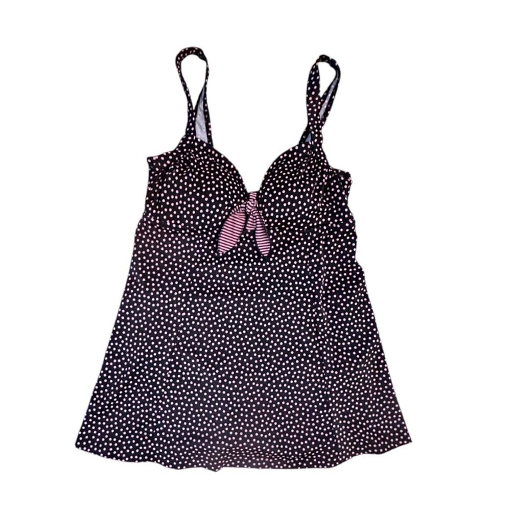 Maxine Swim Dress Pink Polka Dot Bow Tie Black 18 Retro PinUp